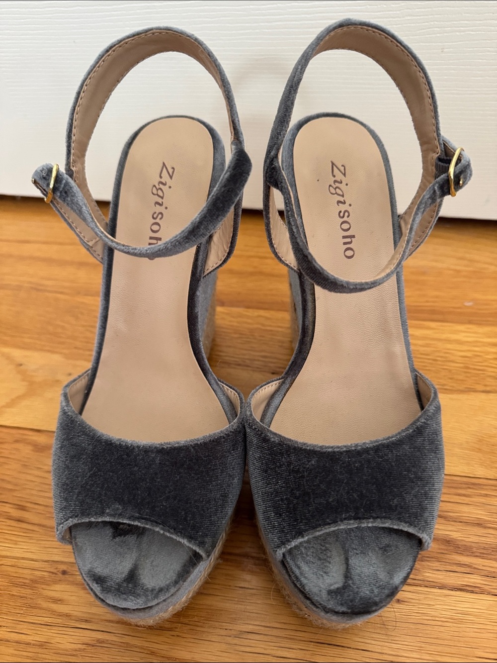 Zigi Soho Charcoal Velvet Platform Wedge Sandals with Ankle Strap